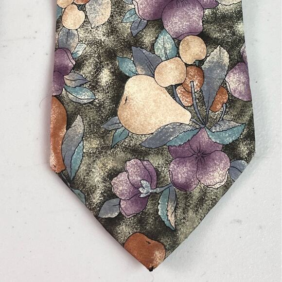 Christian Dior Monsieur 100% Silk Neck Tie Spring Flowers Fruit Green Purple - Picture 3 of 7